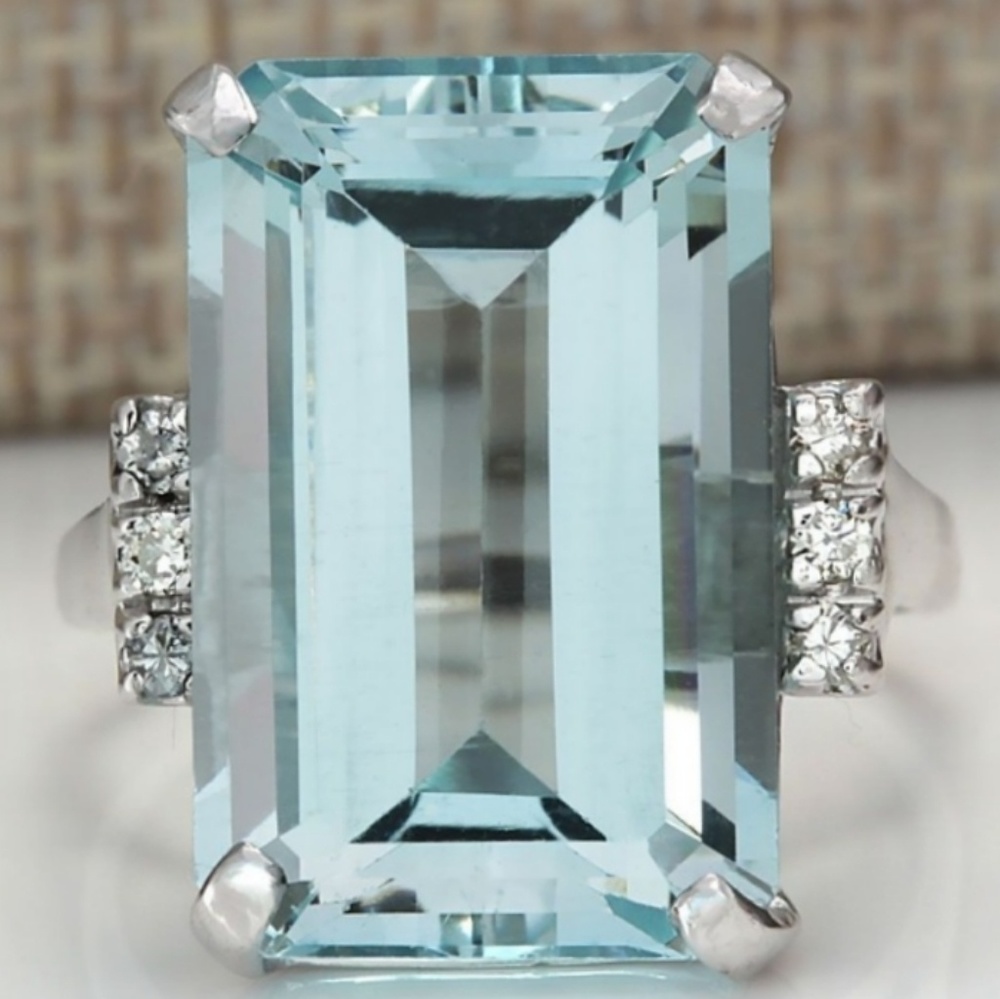 AQUAMARINE 925 S SILVER RING & GIFT - Picture 1 of 5